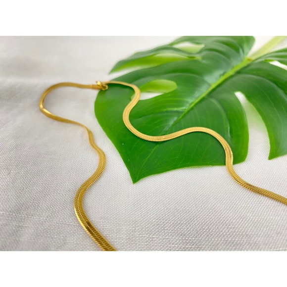 Stainless Steel 18k Gold Plated Herringbone Snake Chain Necklace - Picture 5 of 11